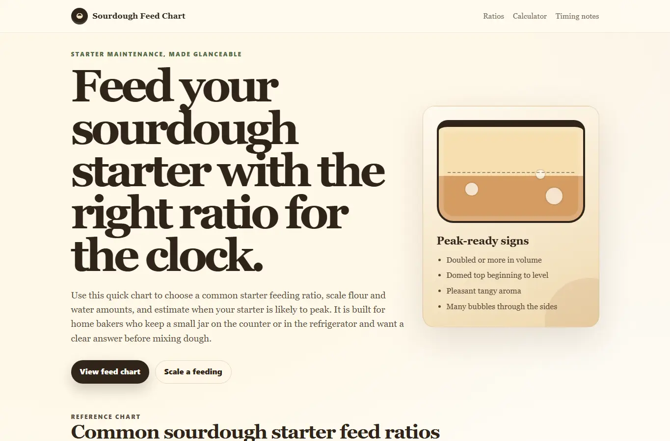 Screenshot of Sourdough Feed Chart interface showing the project page in use